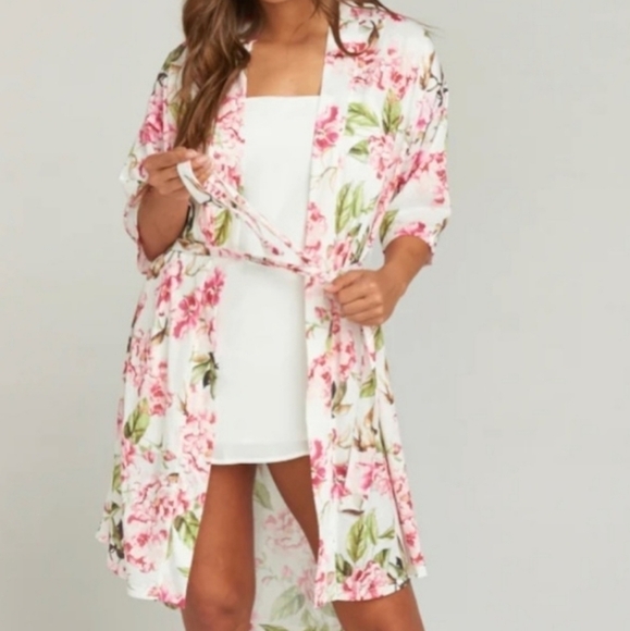 Show Me Your MuMu Floral Print Short Sleeve Tie Short Brie Robe OS - Picture 1 of 16